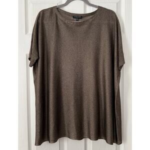 Eileen Fisher Women's Brown Gold Metallic Light Sheer Knit Top Size Large Petite
